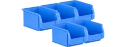 5er-Sparset Sichtlagerkästen SSI Schäfer LF221, PP, L 234 X B 150 X H 122 Mm, 2,7 L, Griffmulde & Nuten, Blau