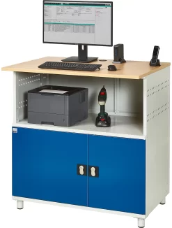 Computer-Station Typ 1023, Arbeitsplatte, Unterschrank, Bis 200 Kg, B 1100 X T 790 X H 1130 Mm, Stahl/Holz, Stationär