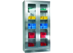 Edelstahl-Vitrinenschrank, 2-türig, Mit Sockel, B 1000 X T 400 X H 1950 Mm