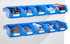 Einhängeleisten Schäfer Shop Select, L 1135 X B 68 X T 2 Mm, Stahlblech, Verzinkt, 2 Stück + 10 Sichtlagerkästen LF 321, Blau -Lager und Betriebslager einhaengeleisten schaefer shop select l 1135 x b 68 x t 2 mm stahlblech verzinkt 2 stueck 10 sichtlagerkaesten lf 321 blau img SI 464606 C