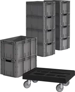 Euro Box Serie LTF 6320, PP, L 600 X B 400 X H 320 Mm, 62,7 L, Bis 30 Kg, 10 Stück + Gratis Rollrahmen
