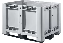 Industriebox, Euronorm, Volumen 470 L, Bis 450 Kg, Stapelbar, Mit 3 Kufen, Geschlossen, L 1200 X B 800 X H 780 Mm, Polyethylen, Grau