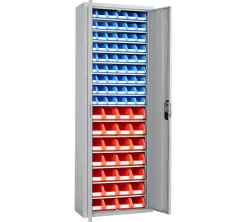 Magazinschrank, 1980 Mm Hoch, 15 Böden, 82 Kästen, Mit Türen, Hellsilber -Lager und Betriebslager magazinschrank 1980 mm hoch 15 boeden 82 kaesten mit tueren hellsilber img SI 156418 C cut