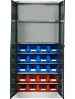 Materialschrank Mit 20 Sichtlagerkästen LF 321, H 1935 Mm, Lichtgrau/anthrazitgrau