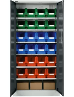 Materialschrank MSI 2409, Mit 24 Kästen LF 322, 6 Fachböden, B 950 X T 400 X H 1935 Mm, Stahl, Lichtgrau/anthrazitgrau