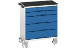 Mobiler Schubladenschrank Bott Verso, 5 Schübe, Bis 50 Kg Je Schub, Vollauszug, B 800 X T 550 X H 965 Mm, Stahlblech, Grau-Blau
