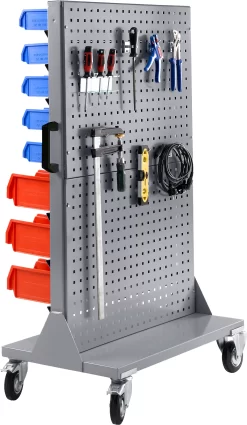 Mobiles Kleinteilemagazin Schäfer Shop Select, 1-seitig Bestückbar, Mit Lochplattenwand, Ohne Sichtlagerkästen, B 900 X T 655 X H 1540 Mm, Stahl, Grau