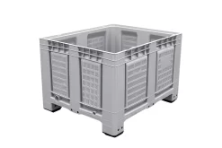Palettenbehälter Big Box FP-FBO1210, 680 L, B 1200 X T 1000 X H 790 Mm, Perforiert, Silbergrau, 4 Füße, Bis 450 Kg