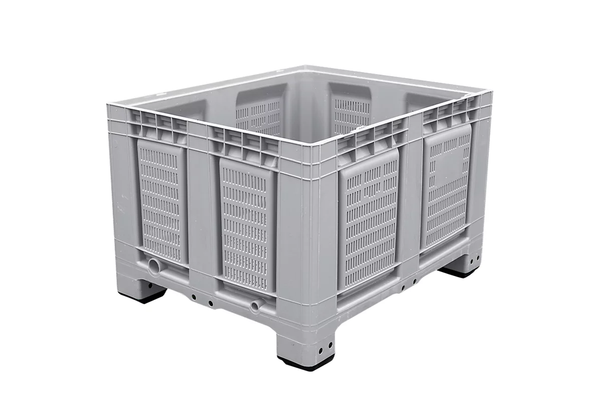 Palettenbehälter Big Box FP-FBO1210, 680 L, B 1200 X T 1000 X H 790 Mm, Perforiert, Silbergrau, 4 Füße, Bis 450 Kg 1 Palettenbehälter Big Box FP-FBO1210, 680 L, B 1200 X T 1000 X H 790 Mm, Perforiert, Silbergrau, 4 Füße, Bis 450 Kg