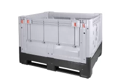 Palettenbox Big Box 670 L, B 1200 X T 1000 X H 800 Mm, Geschlossen, Klappbar, Silbergrau, 3 Kufen