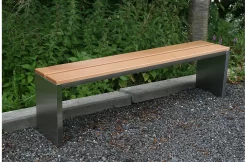 Parkbank, Edelstahl/Garapaholz, Ohne Rückenlehne, B 1500 X T 300 X H 400 Mm