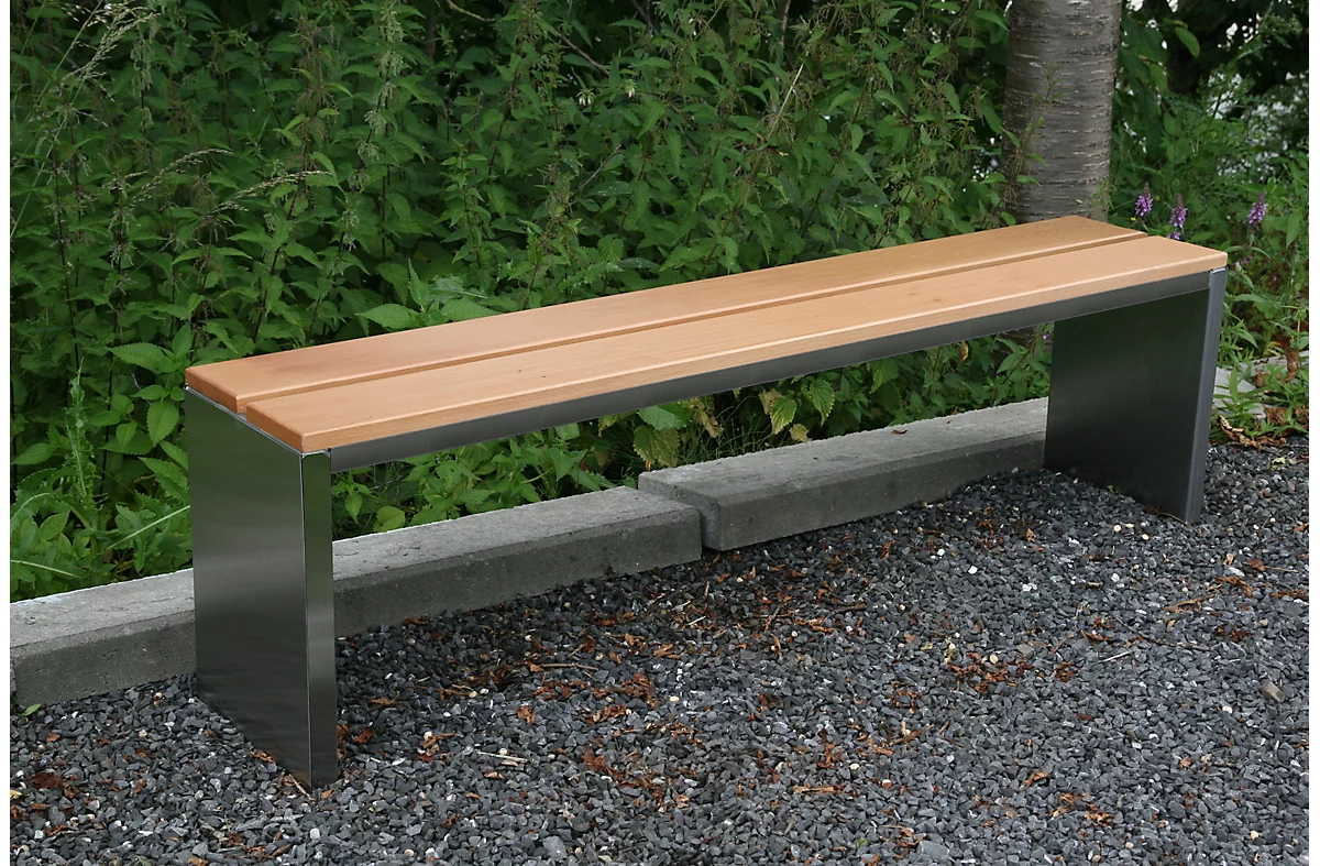 Parkbank, Edelstahl/Garapaholz, Ohne Rückenlehne, B 1500 X T 300 X H 400 Mm 1 Parkbank, Edelstahl/Garapaholz, Ohne Rückenlehne, B 1500 X T 300 X H 400 Mm