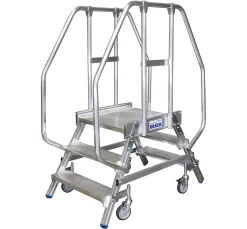 Podestleiter, Fahrbar, Beidseitig, 2 X 3 Stufen