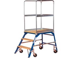 Podestleiter, Frei Rollbar, Einseitig, Stufen Buche, Gr. 3, 37 Kg