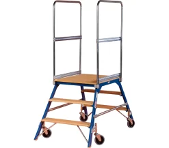 Podestleiter, Frei Rollbar, Zweiseitig, Stufen Buche, Gr. 3, 40 Kg