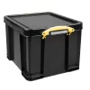 Really Useful Boxes Aufbewahrungsbox, 35L, Schwarz, Griffe Gelb