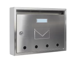 Rottner Briefkasten Imola, Wandmontage, Namensschlid, Sichtfenster, Zylinderschloss, Inkl. 2 Schlüssel, Edelstahl, B 320 X T 60 X H 240 Mm