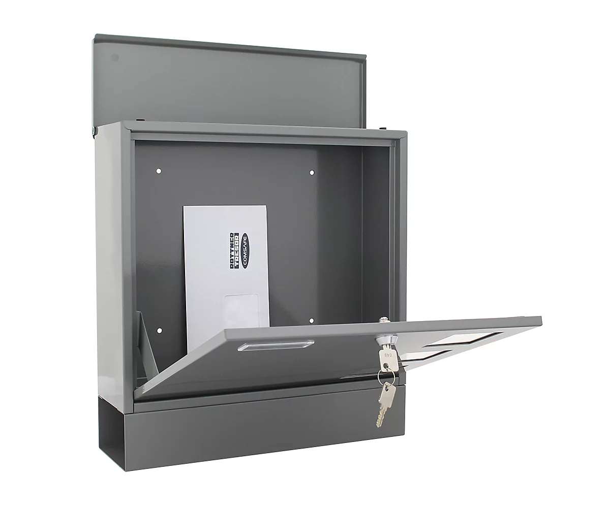 Rottner Briefkasten Postale, Wandmontage, Namensschlid/Postrolle/Sichtfenster, Zylinderschloss, 2 Schlüssel, Stahlblech, B 365 X T 120 X H 380 Mm 4 Rottner Briefkasten Postale, Wandmontage, Namensschlid/Postrolle/Sichtfenster, Zylinderschloss, 2 Schlüssel, Stahlblech, B 365 X T 120 X H 380 Mm – Bild 4