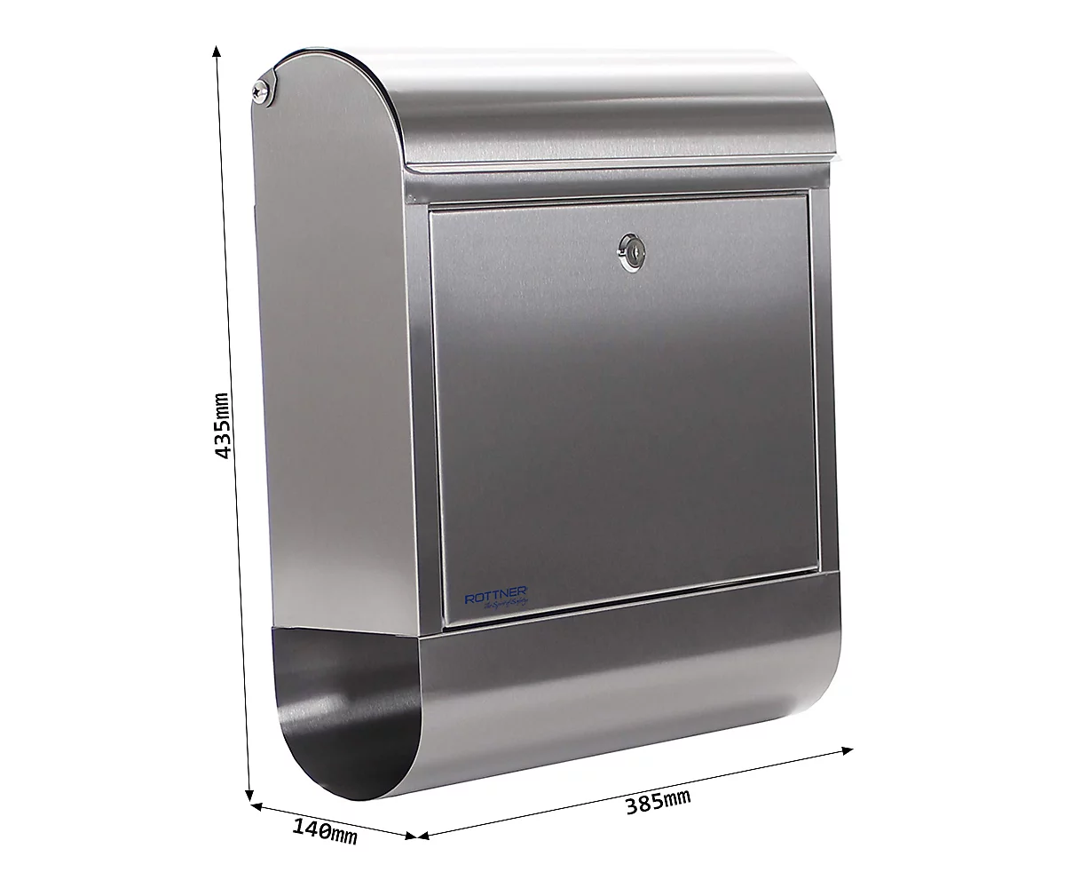 Rottner Briefkasten Rondello, Wandmontage, Rund, Postrolle/Halterleiste, Zylinderschloss, 2 Schlüssel, Edelstahl, B 385 X T 140 X H 435 Mm 5 Rottner Briefkasten Rondello, Wandmontage, Rund, Postrolle/Halterleiste, Zylinderschloss, 2 Schlüssel, Edelstahl, B 385 X T 140 X H 435 Mm – Bild 5