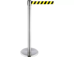 RS-GUIDESYSTEMS Gurtpfosten, Edelstahl, 360° Drehkopf, Höhe 1000 Mm, Gurtbandmaß L 2300 X B 50 Mm, Gurtfarbe Gelb/schwarz