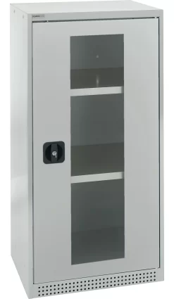 Schäfer Shop Genius Flügeltürenschrank FS, Stahl, Sichtfenster, Lüftungslöcher, B 545 X T 520 X H 1105 Mm, 3 OH, Lichtgrau/Lichtgrau, Bis 150 Kg