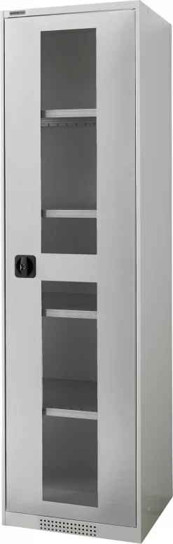 Schäfer Shop Genius Flügeltürenschrank FS, Stahl, Sichtfenster, Lüftungslöcher, B 545 X T 520 X H 1950 Mm, 5 OH, Lichtgrau/Lichtgrau, Bis 250 Kg