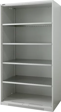 Schäfer Shop Genius Regalschrank FS, Stahl, Mit Belüftungslöchern, B 1055 X T 620 X H 1950 Mm, 5 OH, Lichtgrau, Bis 500 Kg
