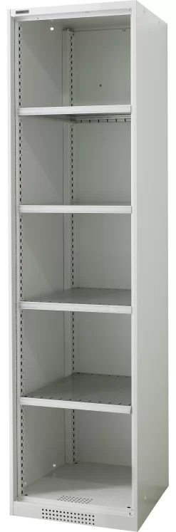 Schäfer Shop Genius Regalschrank FS, Stahl, Mit Belüftungslöchern, B 545 X T 520 X H 1950 Mm, 5 OH, Lichtgrau, Bis 250 Kg