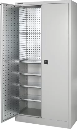 Schäfer Shop Select Materialschrank MS 2409, Mit Lochrasterwänden Auf Ganzer Höhe, Bis 50 Kg/Fachboden, B 950 X T 400 X H 1935 Mm, Lichtgrau/lichtgrau -Lager und Betriebslager schaefer shop select materialschrank ms 2409 mit lochrasterwaenden auf ganzer hoehe bis 50 kg fachboden b 950 x t 400 x h 1935 mm lichtgrau lichtgrau img SI 403191 A cut