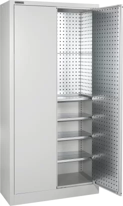 Schäfer Shop Select Materialschrank MS 2409, Mit Lochrasterwänden Auf Ganzer Höhe, Bis 50 Kg/Fachboden, B 950 X T 400 X H 1935 Mm, Lichtgrau/lichtgrau -Lager und Betriebslager schaefer shop select materialschrank ms 2409 mit lochrasterwaenden auf ganzer hoehe bis 50 kg fachboden b 950 x t 400 x h 1935 mm lichtgrau lichtgrau img SI 403191 B cut