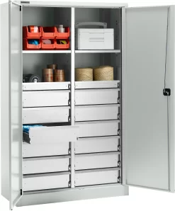 Schäfer Shop Select Materialschrank MS 2512, Mit 14 Schubladen, B 1200 X T 500 X H 1935 Mm, Feinblech, Lichtgrau