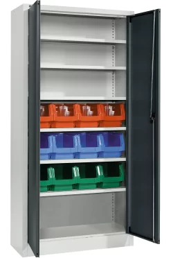 Schäfer Shop Select Materialschrank MSI 2409, Mit 12 Kästen LF 322, 6 Fachböden, B 950 X T 400 X H 1935 Mm, Stahl, Lichtgrau/anthrazitgrau