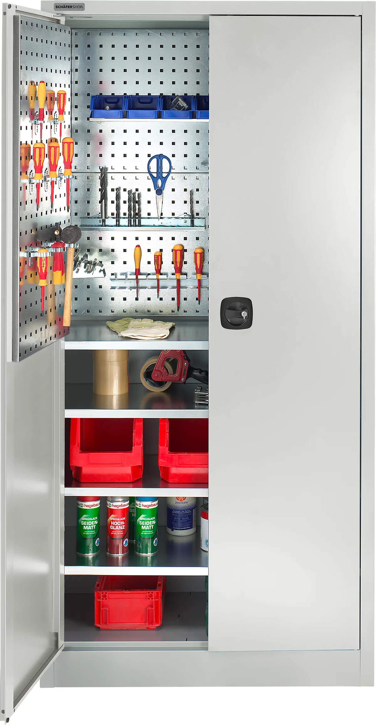 Schäfer Shop Select Materialschrank MSI 2409, Mit Lochrasterwänden Auf Halber Höhe, Bis 50 Kg/Fachboden, B 950 X T 400 X H 1935 Mm, Lichtgrau/lichtgrau 2 Schäfer Shop Select Materialschrank MSI 2409, Mit Lochrasterwänden Auf Halber Höhe, Bis 50 Kg/Fachboden, B 950 X T 400 X H 1935 Mm, Lichtgrau/lichtgrau – Bild 2