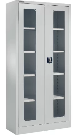 Schäfer Shop Select Mehrzweckschrank MSI-ST 2409, Mit Sichtfenster, 4 Zwischenböden, B 950 X T 400 X H 1935 Mm, Stahl & ESG-Glasscheiben, Lichtgrau