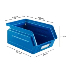 Schäfer Shop Select Sichtlagerkasten, 0,9 L, 2,5 Kg, L 163 X B 102 X H 75 Mm, Stahl, RAL 5015 (himmelblau)