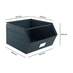 Schäfer Shop Select Sichtlagerkasten, Mit Tragestab, L 550 X B 458 X H 300 Mm, 60 L, 130 Kg, Stahl, RAL 5008 (graublau)