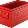 Schäfer Shop Select Stapelbox, Volumen 13,4 L, 80 Kg, Faltgriffe, L 379 X B 207 X H 200 Mm, Stahlblech, Rot RAL 3000