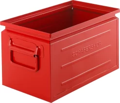 Schäfer Shop Select Stapelbox, Volumen 13,4 L, 80 Kg, Faltgriffe, L 379 X B 207 X H 200 Mm, Stahlblech, Rot RAL 3000