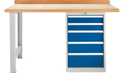 Schäfer Shop Select Werkbank, 5 Schübe, Grundeinheit, B 1500 Mm, Lichtgrau RAL 7035/enzianblau RAL 5010