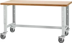 Schäfer Shop Select Werkbank, Fahrbar, Höhenverstellbar, B 1500 X T 700 X H 676-888 Mm, Lichtgrau RAL 7035