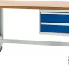 Schäfer Shop Select Werkbank, Mobil, Unterbau, 2 Schübe & Zentralverschluss, Bis 200 Kg, B 1500 X T 700 X H 835 Mm, L.grau RAL 7035/enz.blau RAL 5010