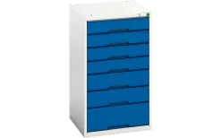 Schubladenschrank Bott Verso, 7 Schubladen, Bis 75 Kg Je Schub, Flügeltür, Vollauszug, B 525 X T 550 X H 900 Mm, Stahlblech, Grau-Blau