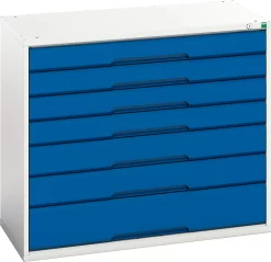 Schubladenschrank Bott Verso, 7 Schübe, Bis 75 Kg Je Schub, Vollauszug, B 1050 X T 550 X H 900 Mm, Stahlblech, Grau-Blau