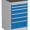 Schubladenschrank Treston, 6 Schubladen, Abschließbar, B 715 X T 715 X H 1100 Mm, Stahl, Lichtgrau RAL 7035/blau RAL 5007