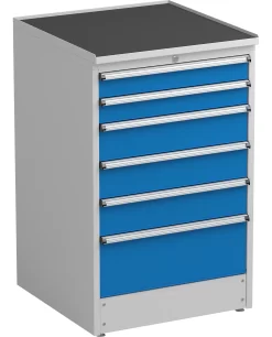 Schubladenschrank Treston, 6 Schubladen, Abschließbar, B 715 X T 715 X H 1100 Mm, Stahl, Lichtgrau RAL 7035/blau RAL 5007