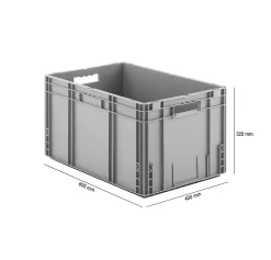 Sparset 5-teilig Euro Box Serie MF 6320, Aus Polypropylen, Inhalt 62,3 L, Durchfassgriff, Grau, B 600 X T 400 X H 320 Mm
