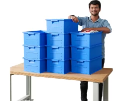 Stapelkasten SSI Schäfer Serie 14/6-2, Volumen 21 L, Bis 30 Kg, Griffmulden & Etikettenhalter, Polypropylen, Blau, 10 Stück -Lager und Betriebslager stapelkasten ssi schaefer serie 14 6 2 volumen 21 l bis 30 kg griffmulden etikettenhalter polypropylen blau 10 stueck img SI 090892 M cut A4