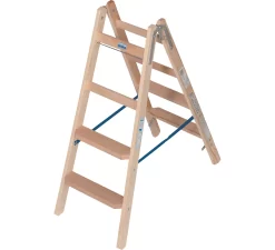 Stehleiter Krause, Beidseitig, TRBS 2121-2, Mit Eimerhaken, 2 X 4 Stufen/Sprossen, Holz