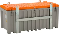 Transport- Und Pritschenbox CEMO CEMbox 750, Polyethylen, 750 L, L 1700 X B 860 X H 800 Mm, Stapelbar, Kranbar, Mit Seitentür, Grau/orange