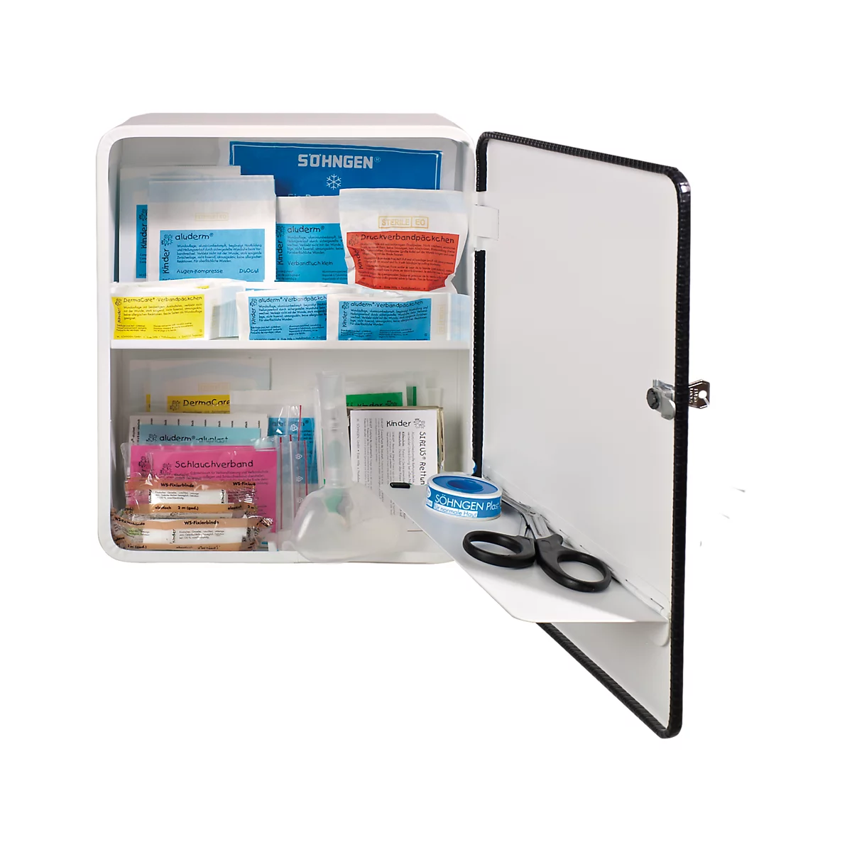 Verbandschrank Soehngen Kindergarten, Für Kinder Bis 6 Jahren, DIN 13157, Abschließbar, L 302 X B 140 X H 362 Mm, Weiß 2 Verbandschrank Soehngen Kindergarten, Für Kinder Bis 6 Jahren, DIN 13157, Abschließbar, L 302 X B 140 X H 362 Mm, Weiß – Bild 2
